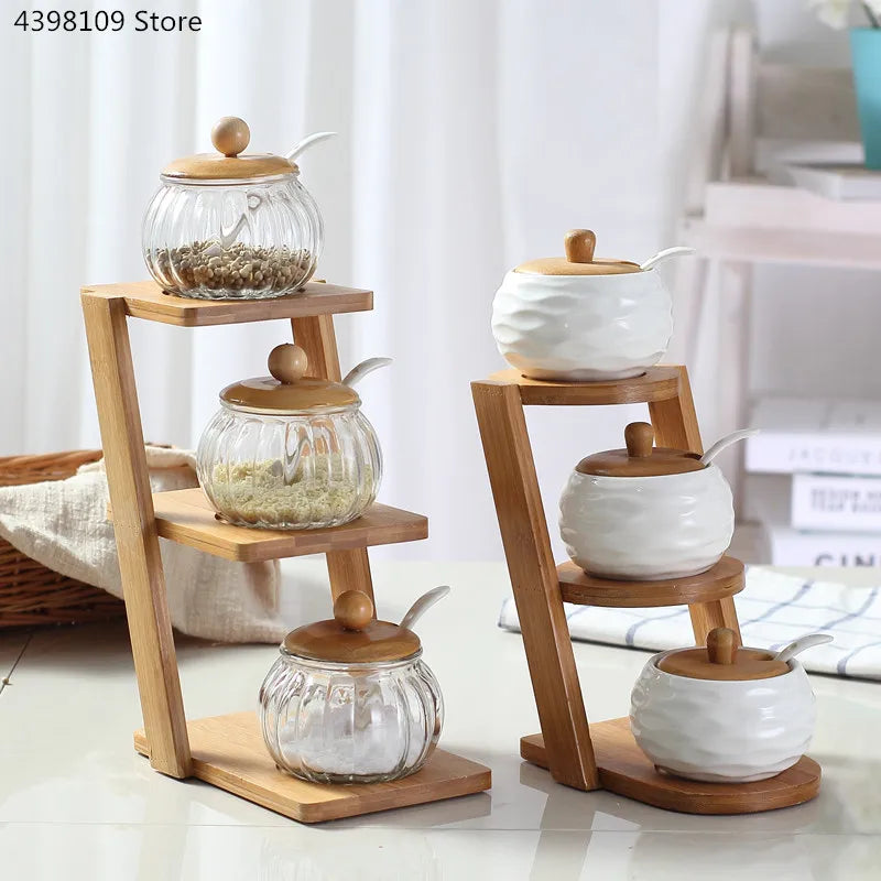 3 Piece Ceramic set with Bamboo Rack