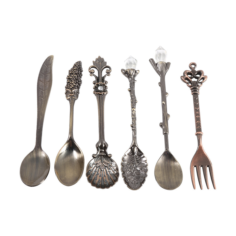 6Pcs/Set Retro Royal Style Metal Mini Coffee Spoons and Fork