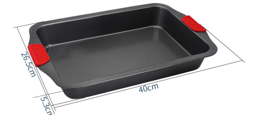 Baking tray with silicon grips.