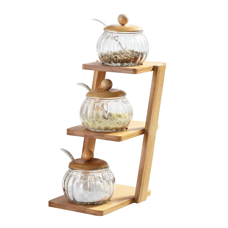 3 Piece Ceramic set with Bamboo Rack