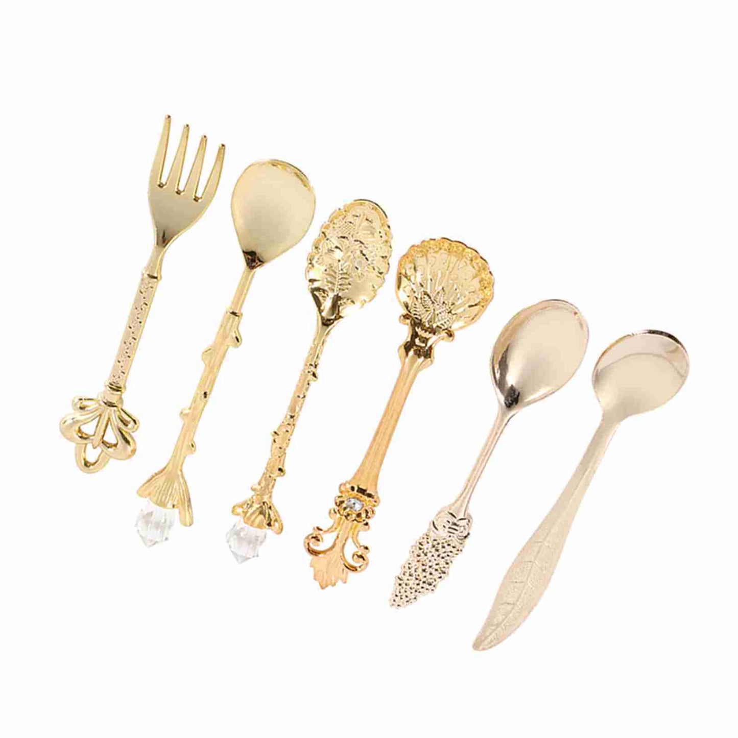 6Pcs/Set Retro Royal Style Metal Mini Coffee Spoons and Fork