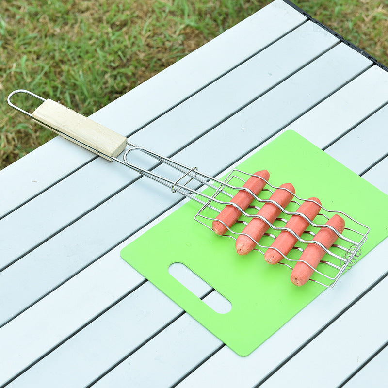 Outdoor Grilling Wooden Handle Hotdog and Sausage Clip