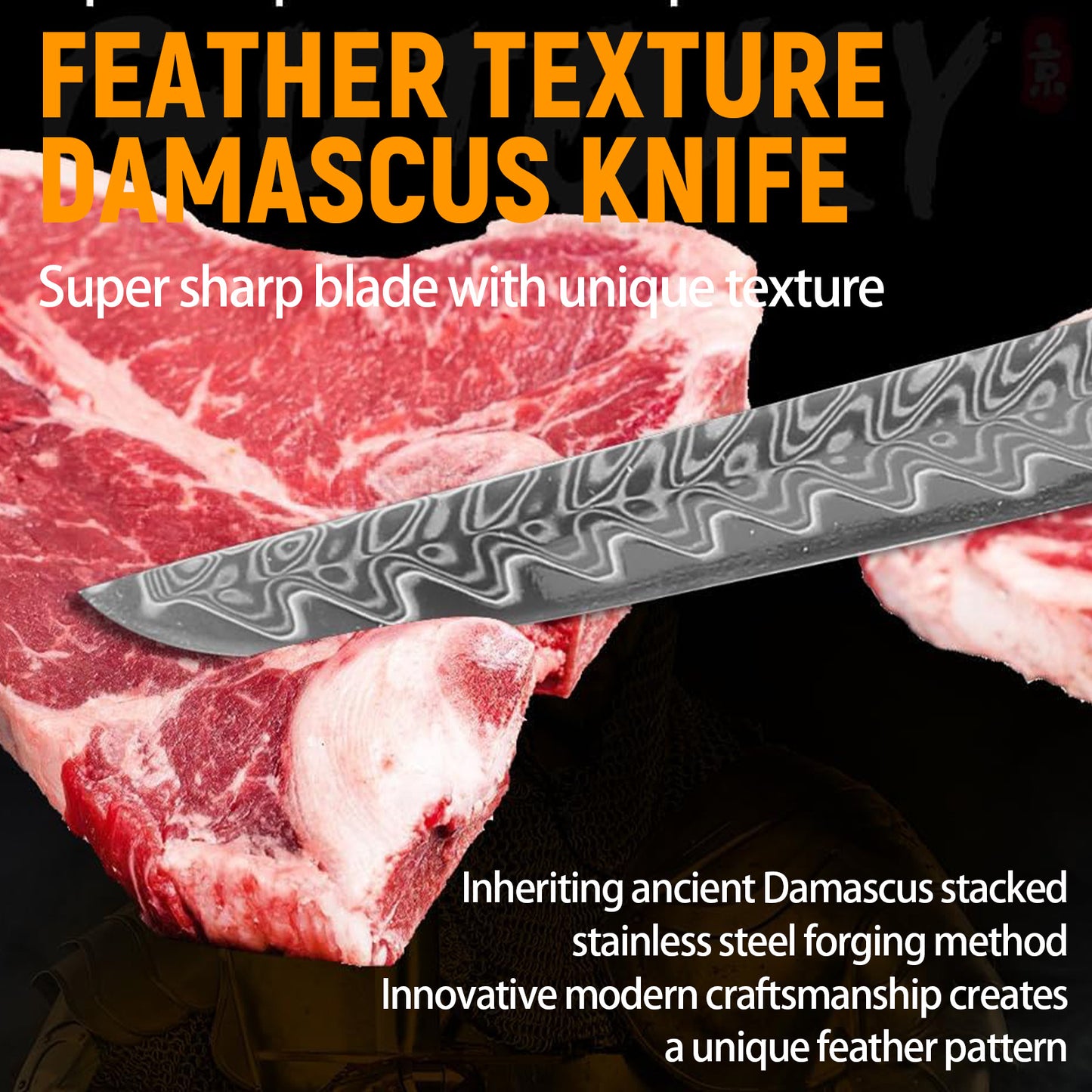 6 Inch Damascus Fillet Knife.  Feather Pattern Blade With G10 Handle