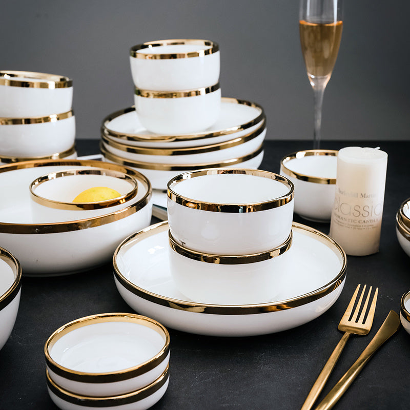 Porcelain with Gold Trim Bowls and Plates Set