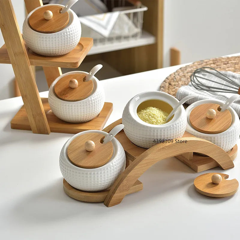 3 Piece Ceramic set with Bamboo Rack