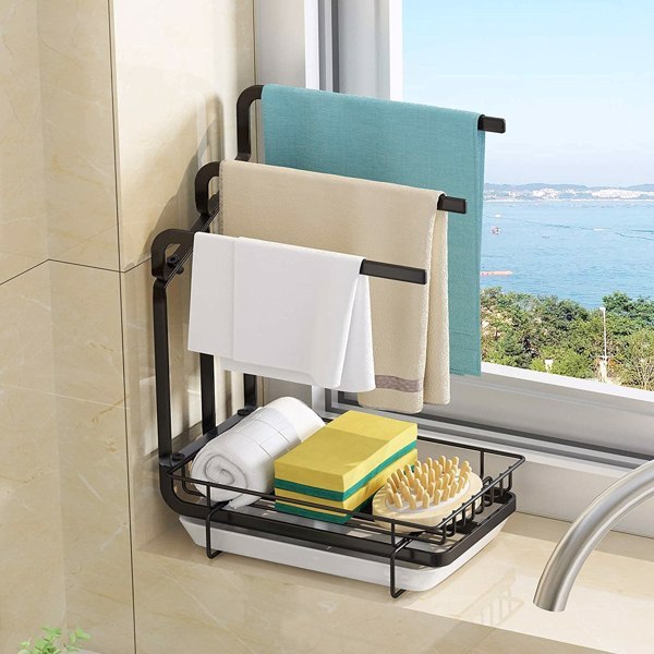 Kitchen Sink Sponge Rack with Drain Tray