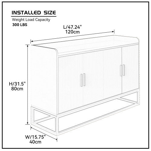 Modern Kitchen Buffet Storage Cabinet White Gloss with Metal Legs