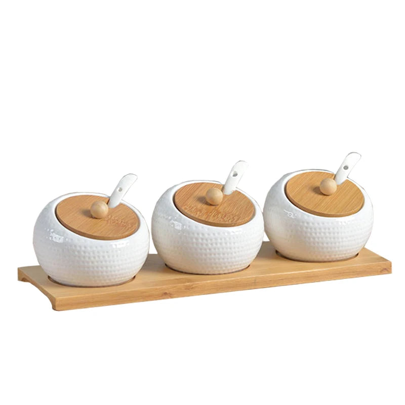 3 Piece Ceramic set with Bamboo Rack