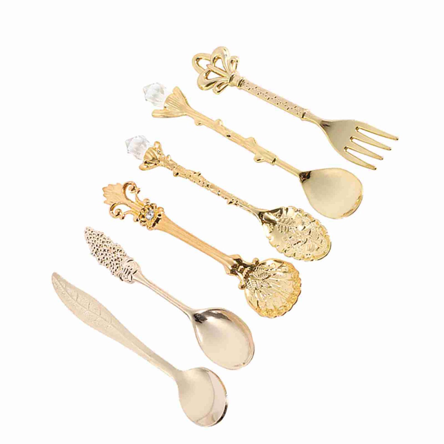 6Pcs/Set Retro Royal Style Metal Mini Coffee Spoons and Fork