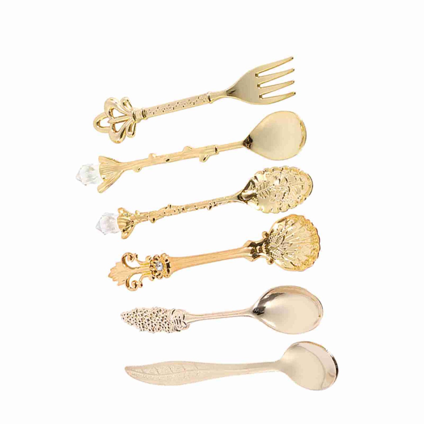 6Pcs/Set Retro Royal Style Metal Mini Coffee Spoons and Fork