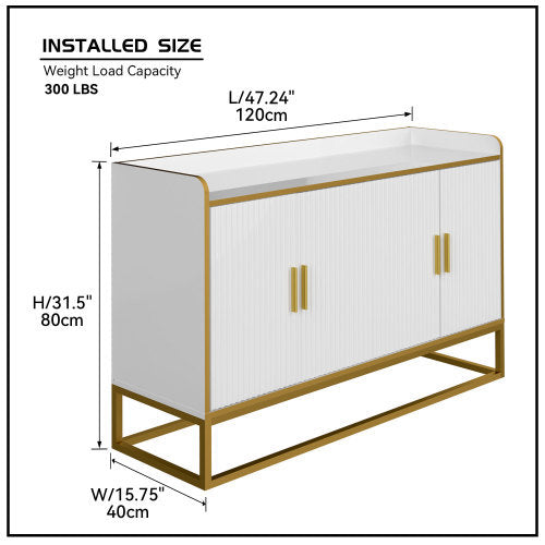 Modern Kitchen Buffet Storage Cabinet White Gloss with Metal Legs