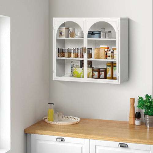 Modern Two-door Wall Cabinet with Glass Door with Three Levels of Storage