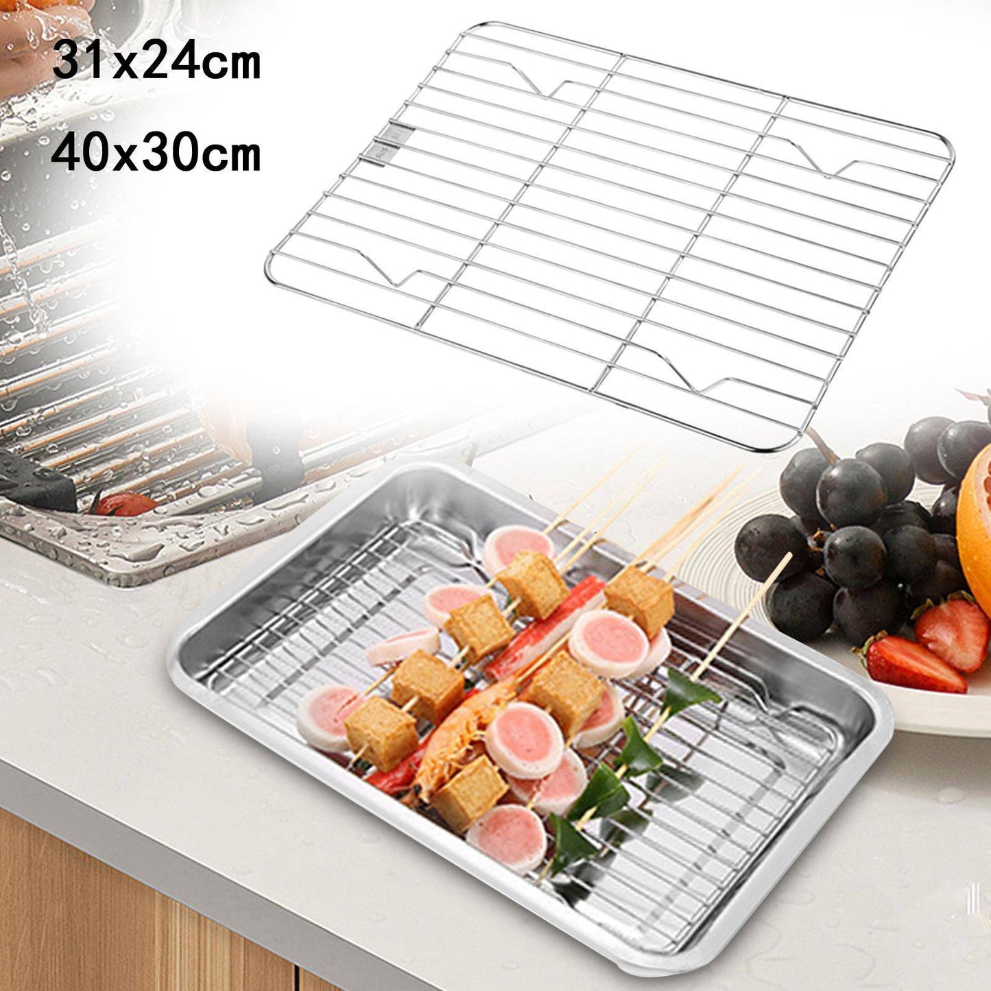 Stainless Steel Baking Pan Toaster Oven Pans Grid Baking Dish BBQ Cookie Cake