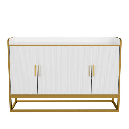 Modern Kitchen Buffet Storage Cabinet White Gloss with Metal Legs