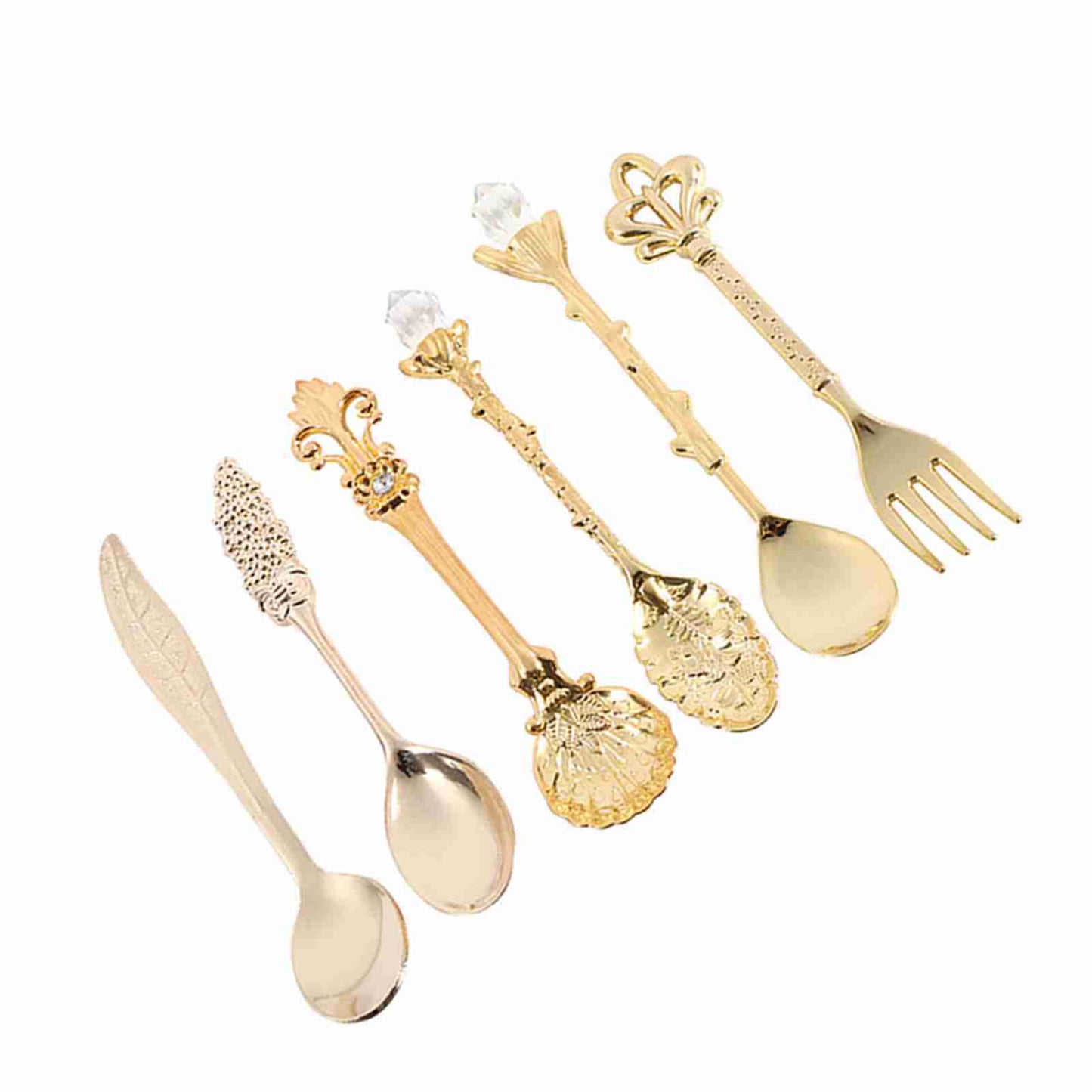 6Pcs/Set Retro Royal Style Metal Mini Coffee Spoons and Fork