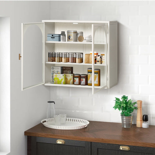 Modern Two-door Wall Cabinet with Glass Door with Three Levels of Storage