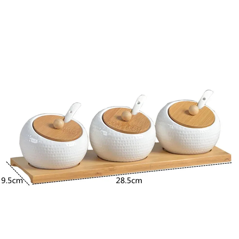 3 Piece Ceramic set with Bamboo Rack