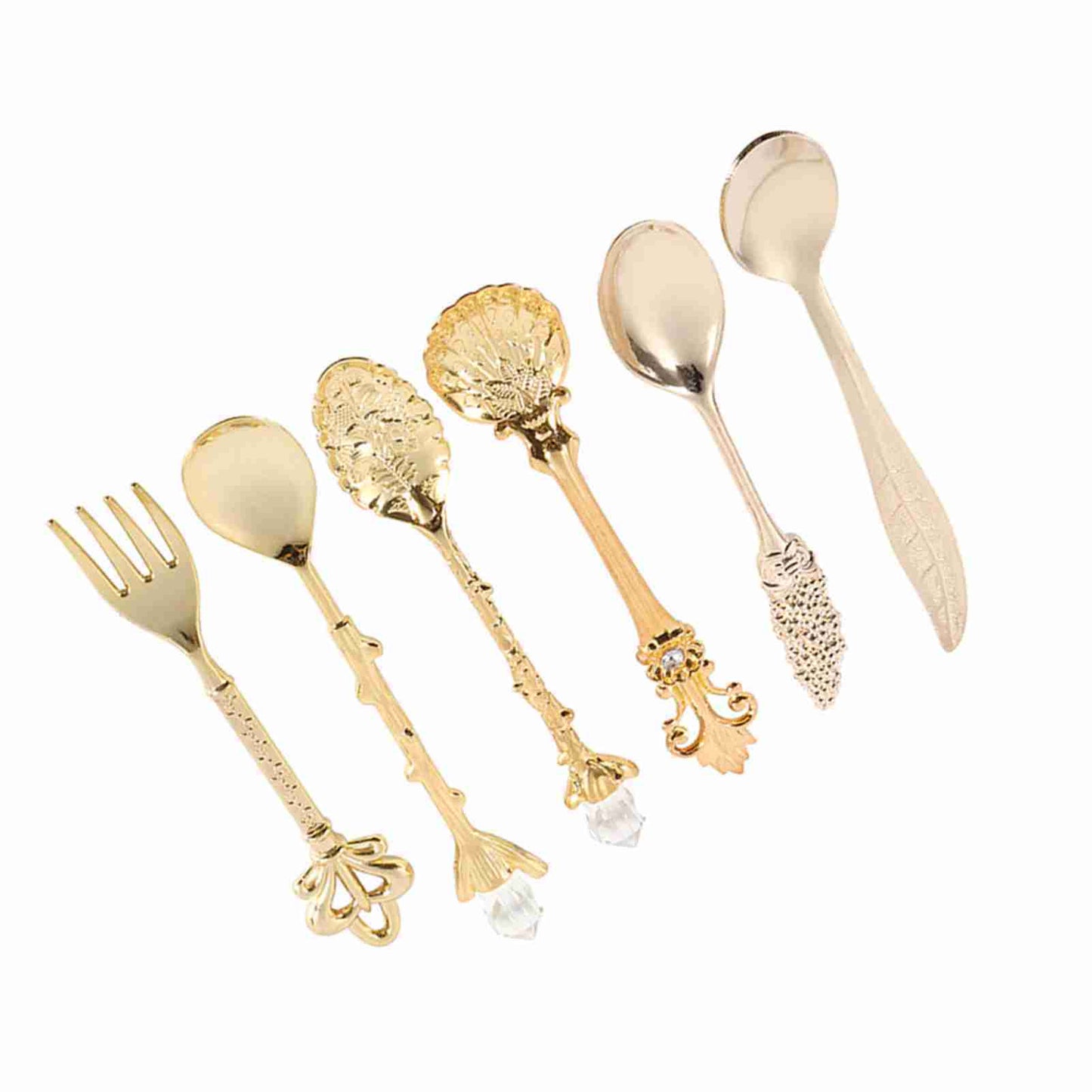 6Pcs/Set Retro Royal Style Metal Mini Coffee Spoons and Fork