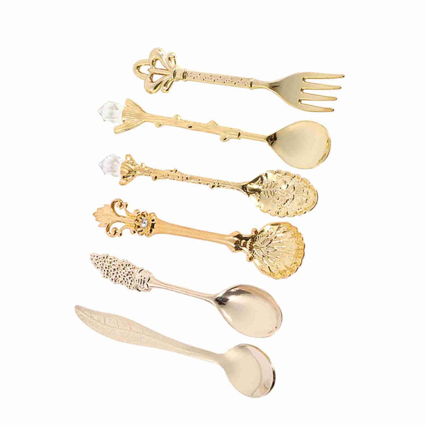 6Pcs/Set Retro Royal Style Metal Mini Coffee Spoons and Fork