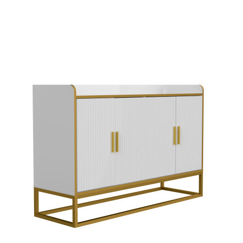 Modern Kitchen Buffet Storage Cabinet White Gloss with Metal Legs