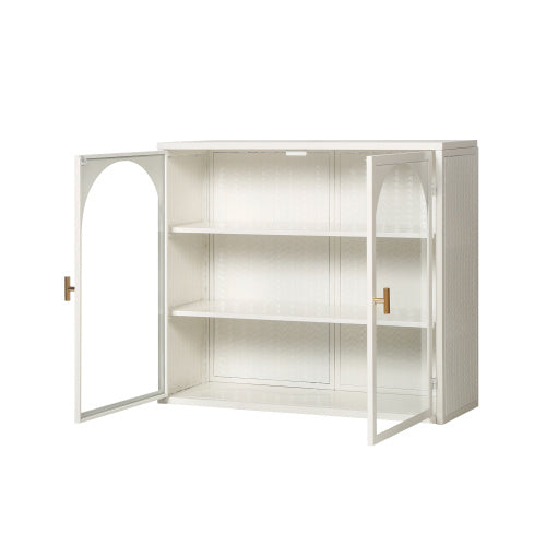 Modern Two-door Wall Cabinet with Glass Door with Three Levels of Storage