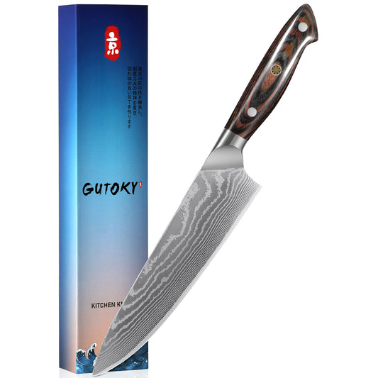 8 Inch Japanese Chef Knife, 10CR15MOV Damascus Rose Pattern Blade With Sheath, Ultra Sharp Professional Kitchen Slicing Knife, Colorful Pakkawood Handle