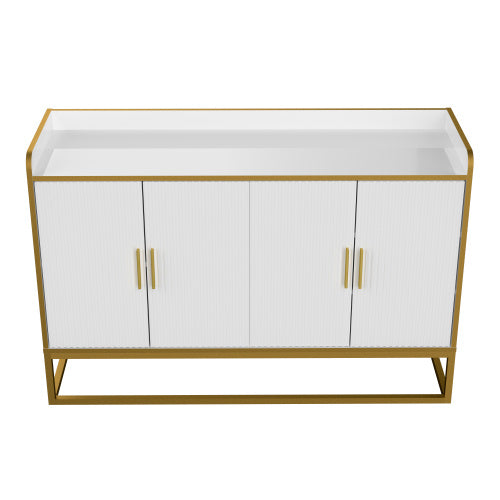 Modern Kitchen Buffet Storage Cabinet White Gloss with Metal Legs