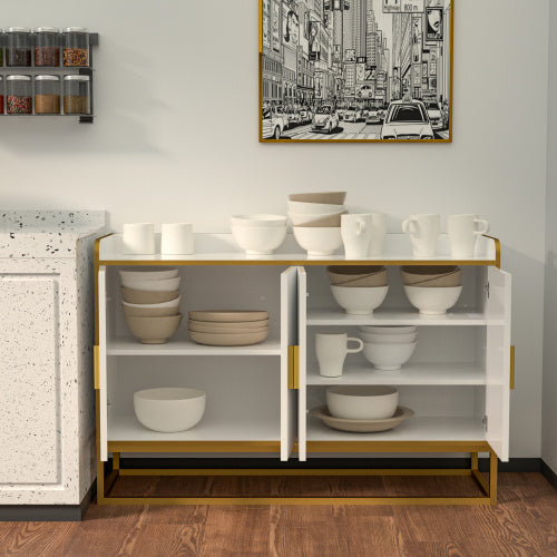 Modern Kitchen Buffet Storage Cabinet White Gloss with Metal Legs