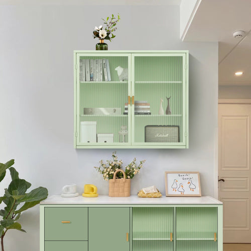 Modern Double Door Wall Cabinet with Glass Door and Three Levels of Storage