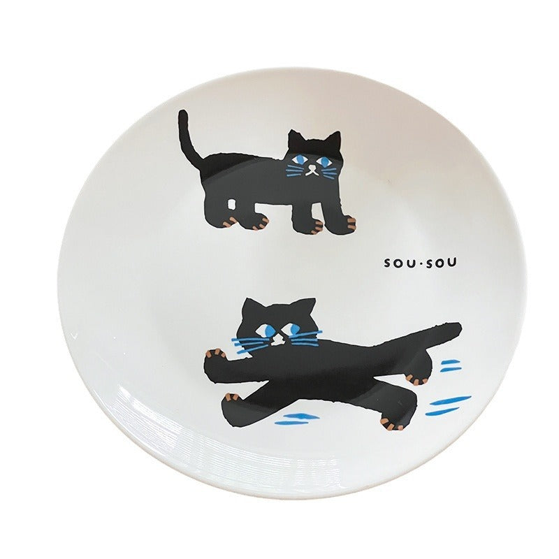 Ceramic Dinner Plate Black Cat Breakfast Household Good-looking Tableware Salad Dish