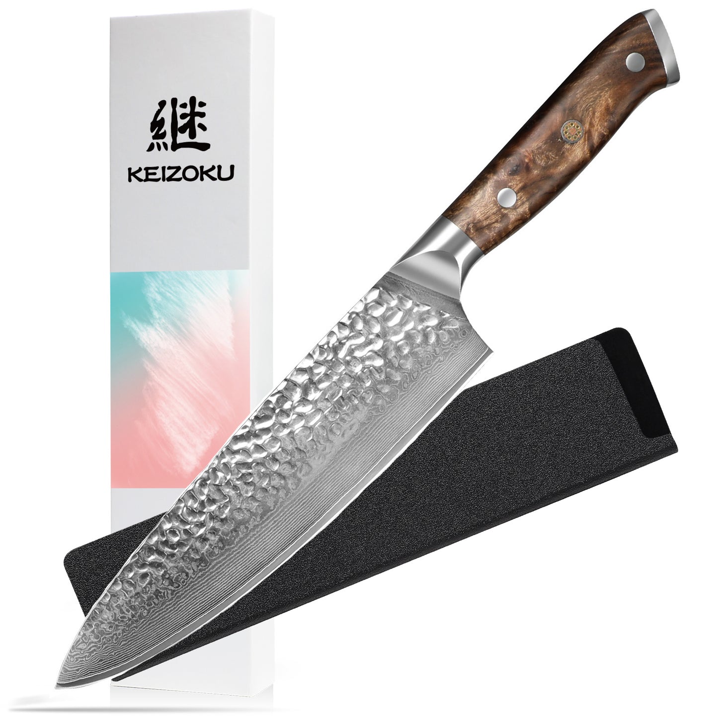 Damascus Chef Knife, 10Cr15MOV Japanese Kitchen Knives Set With Full Tang G10 Handle, Professional Chef Knife For Kitchen, Sheath & Gift Box