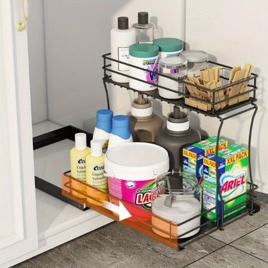 Double Slide-out Sink Cabinet Organizer, Under Sink Organizer