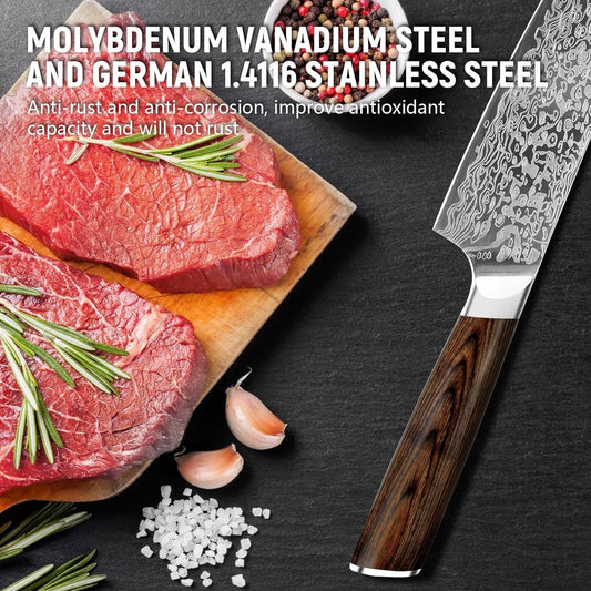 Japanese Vanadium Steel Chef Knife, 7.8 INCH Sharp Kitchen Knives With Laser Pattern And Rosewood Handle