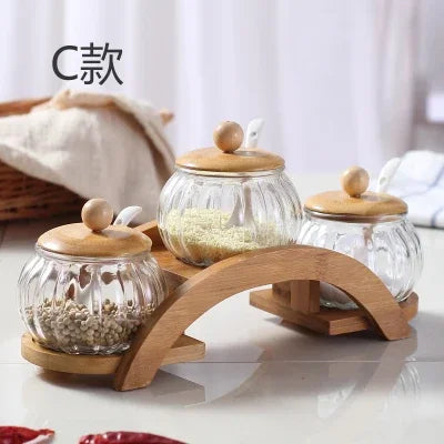 3 Piece Ceramic set with Bamboo Rack