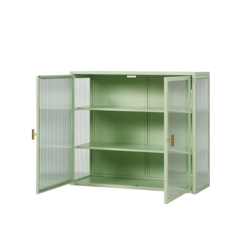 Modern Double Door Wall Cabinet with Glass Door and Three Levels of Storage