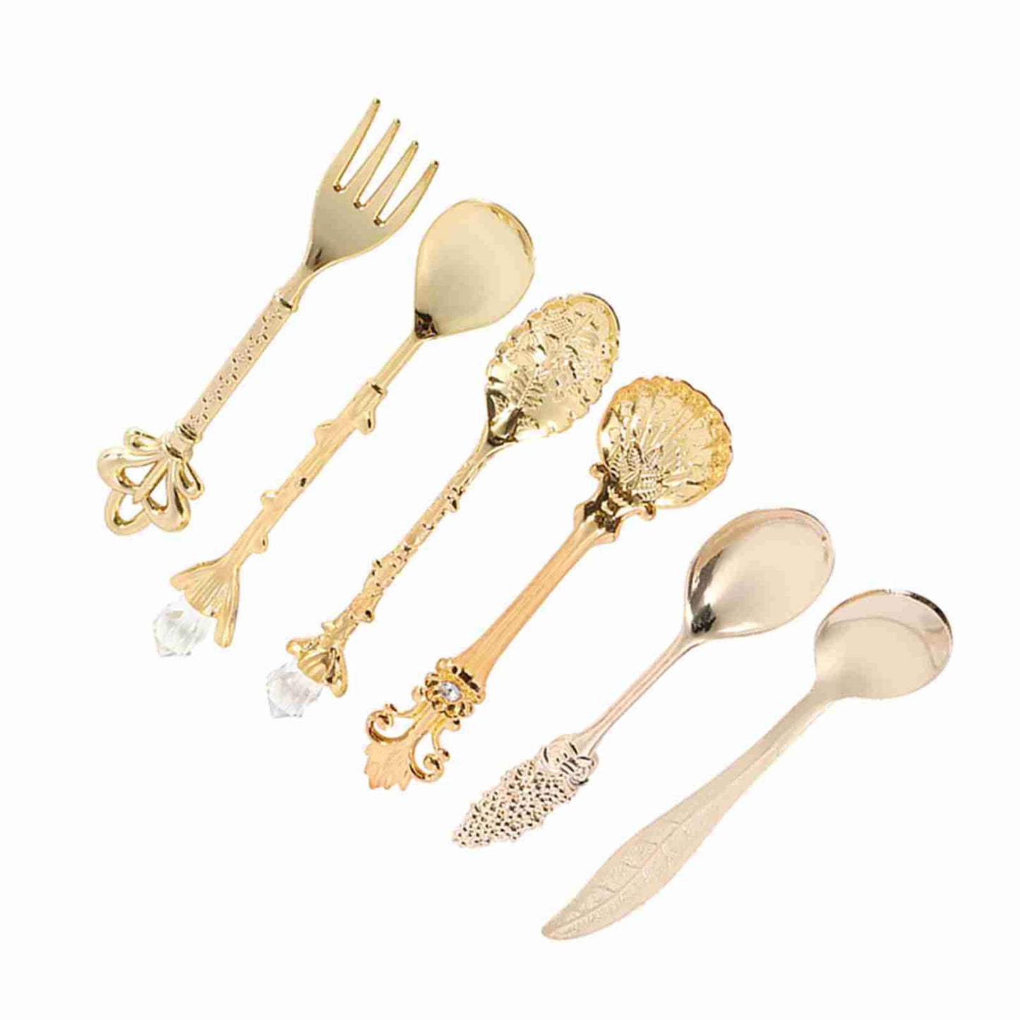 6Pcs/Set Retro Royal Style Metal Mini Coffee Spoons and Fork