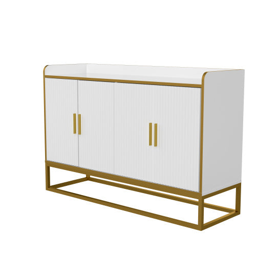 Modern Kitchen Buffet Storage Cabinet White Gloss with Metal Legs