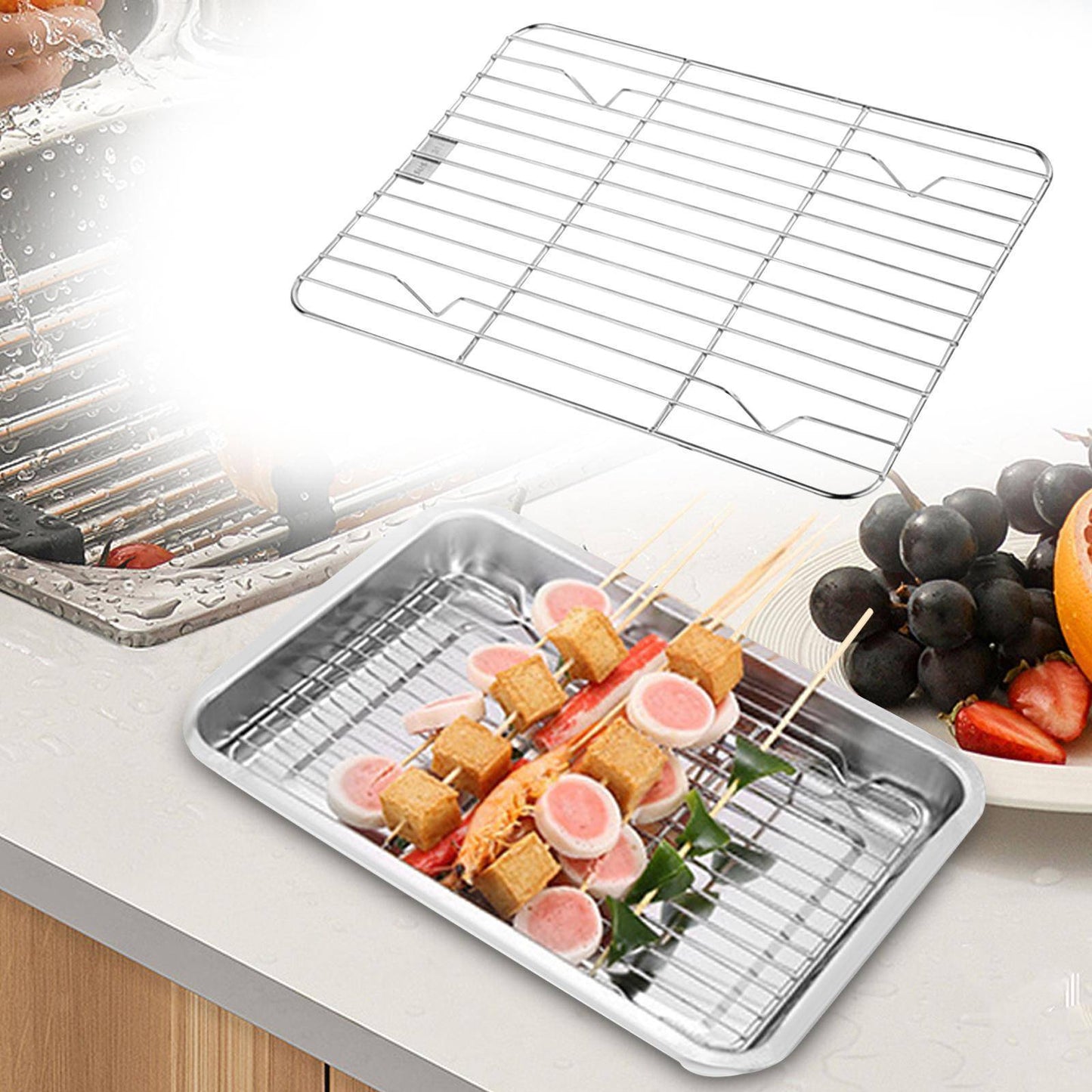 Stainless Steel Baking Pan Toaster Oven Pans Grid Baking Dish BBQ Cookie Cake