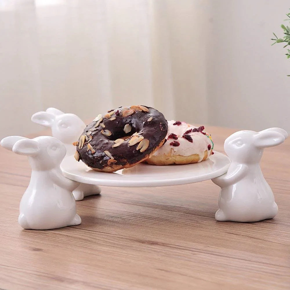 Porcelain Cake Plate Ceramic White Rabbit Foot Holder