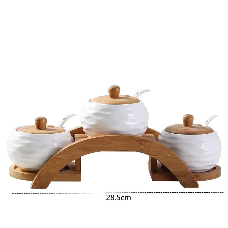 3 Piece Ceramic set with Bamboo Rack