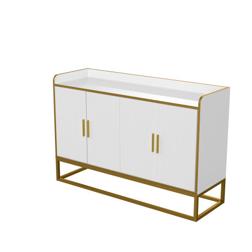 Modern Kitchen Buffet Storage Cabinet White Gloss with Metal Legs