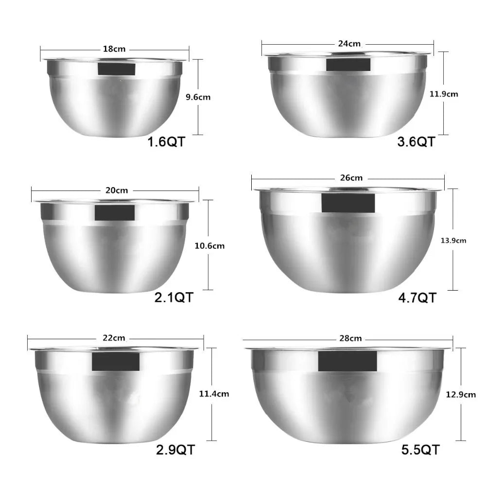 6 pcs Set Stainless Steel Mixing Bowls