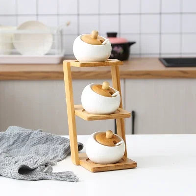 3 Piece Ceramic set with Bamboo Rack